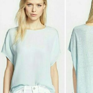 Vince light blue silk linen and leather trim cocoon top